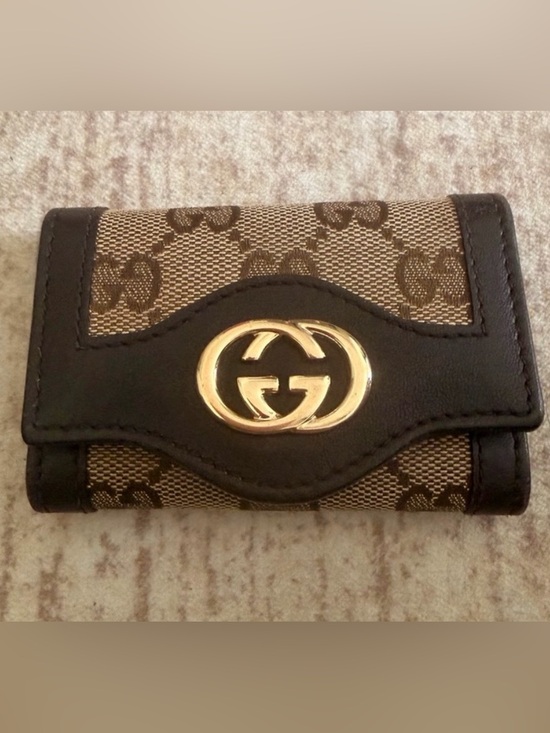 Gucci Accessories - Gucci Brown GG Canvas Leather Key Case with Gold Logo